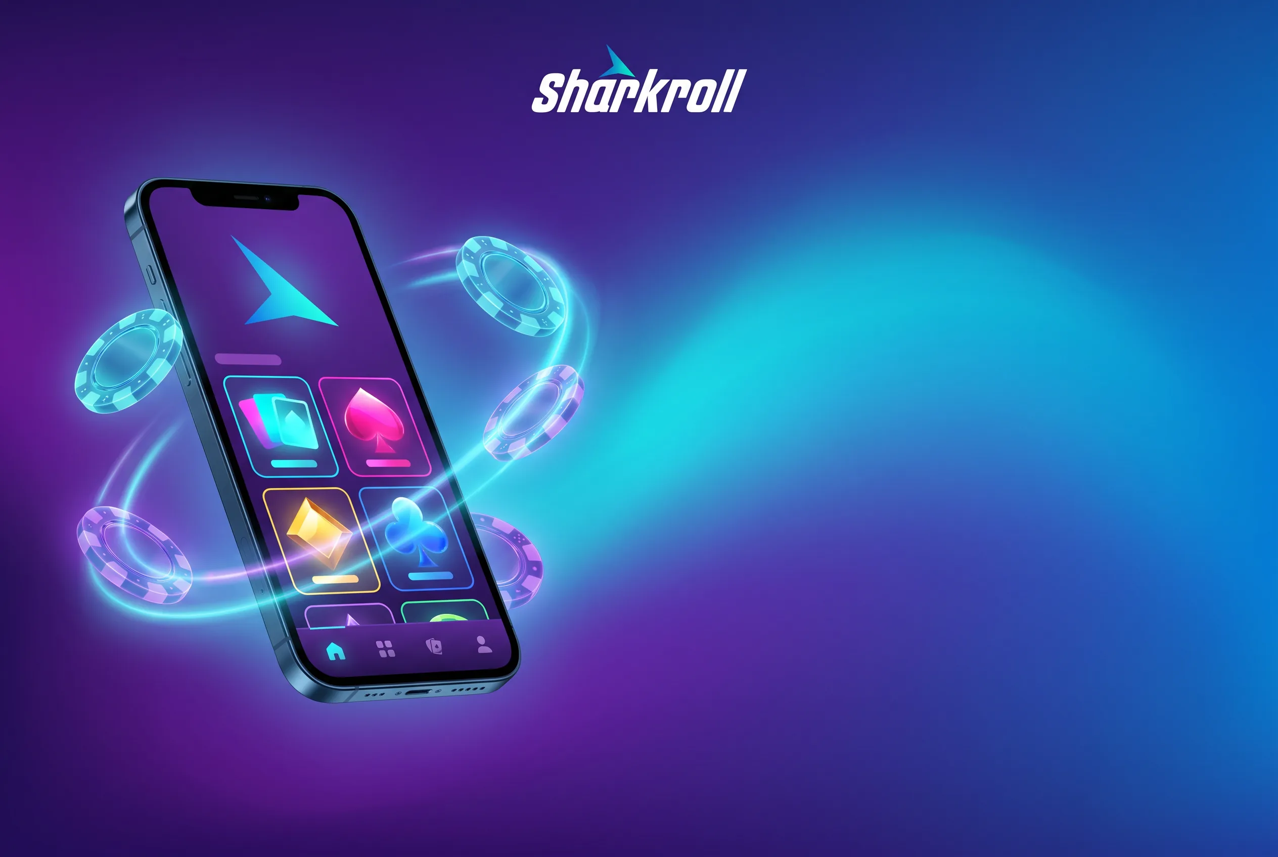 Sharkroll op een smartphone met een turquoise haaienvin