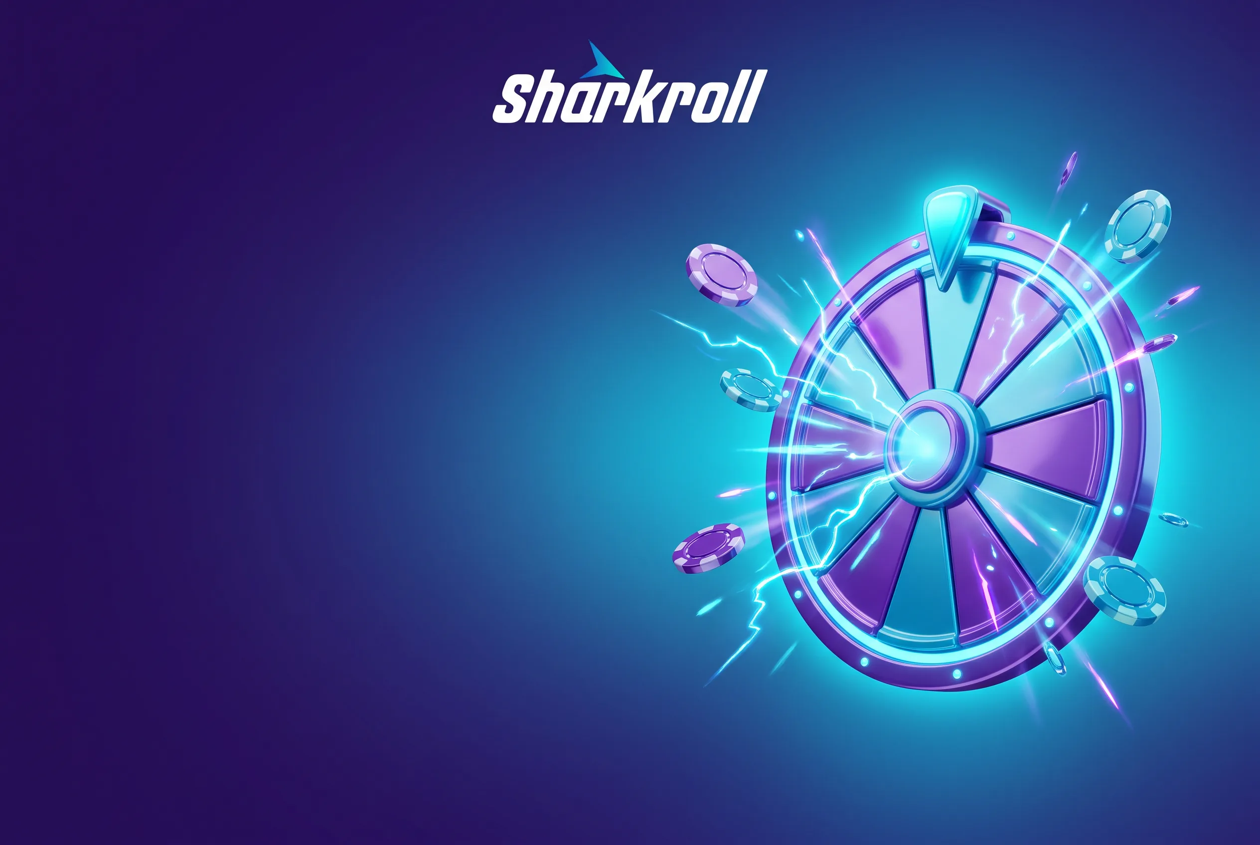 Sharkroll-welkomstbonus met een rad en blauwe en paarse fiches